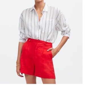 Madewell Harlow Shorts Women's size 0 Red 100% Linen High Waist Retro Pockets